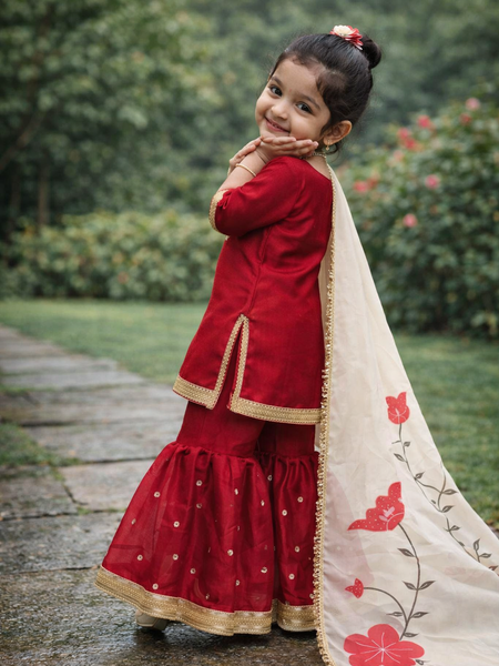 Premium Beautiful Kids Top Sharara And Dupatta Set