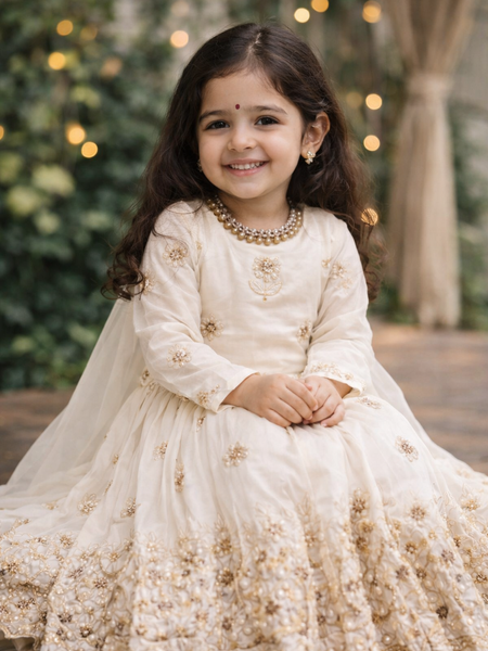 Premium Quality Vichitra Silk Kids Gown Set
