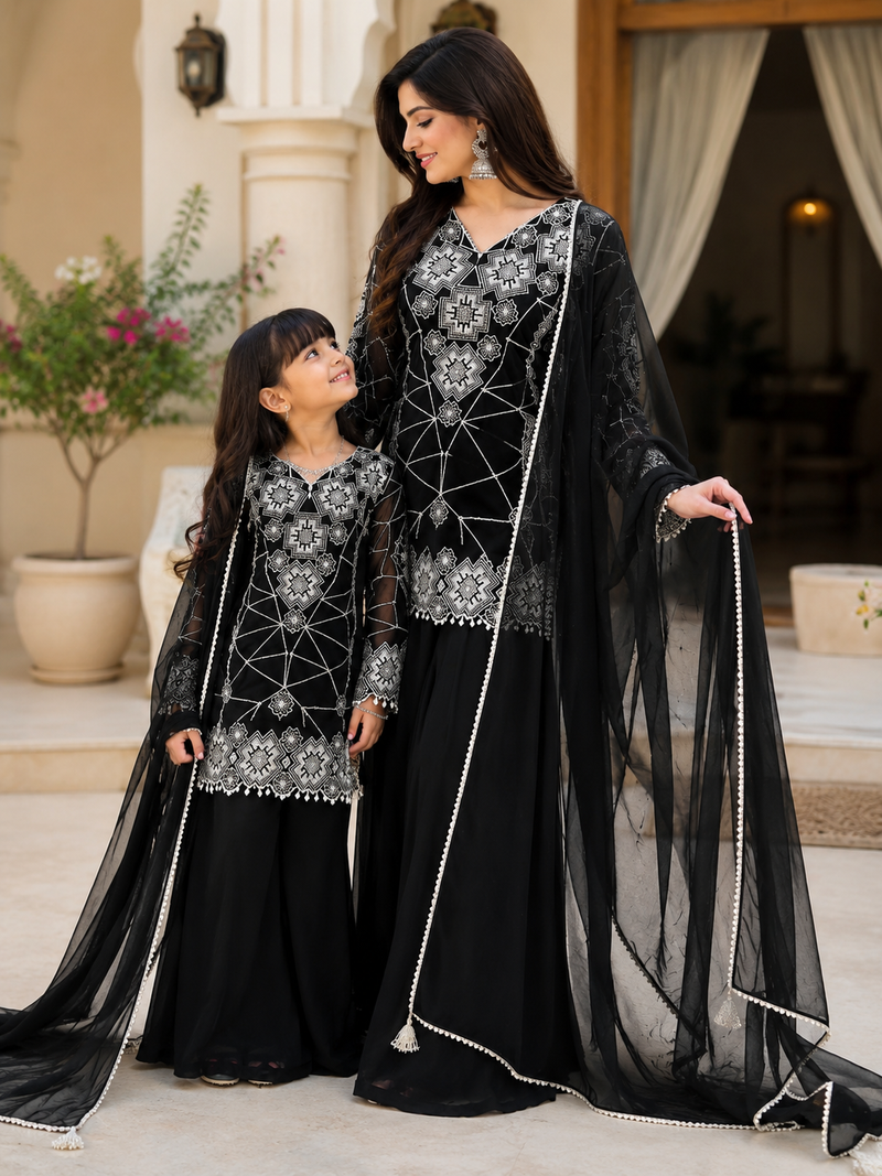 Premium Mom-Daughter Combo Top Gown And Dupatta Sets