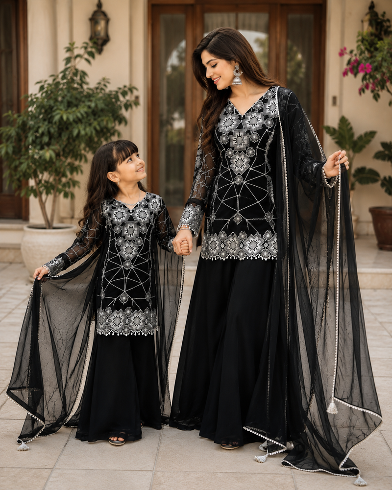 Premium Mom-Daughter Combo Top Gown And Dupatta Sets
