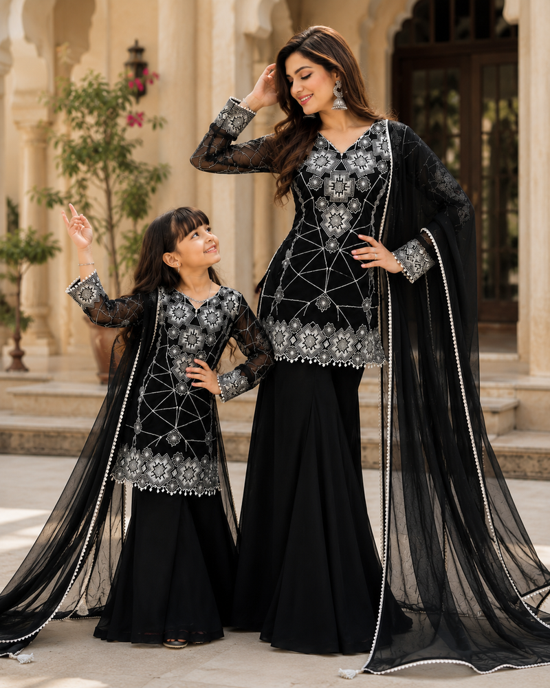 Premium Mom-Daughter Combo Top Gown And Dupatta Sets