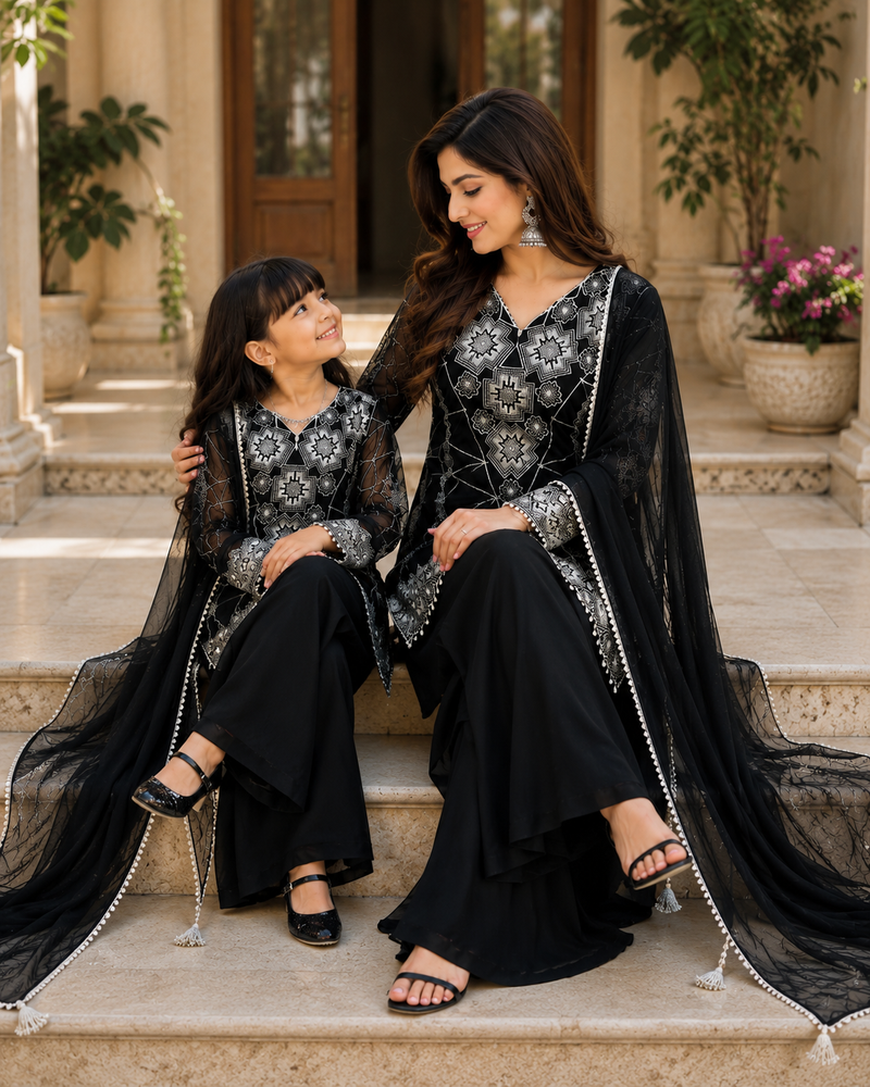 Premium Mom-Daughter Combo Top Gown And Dupatta Sets