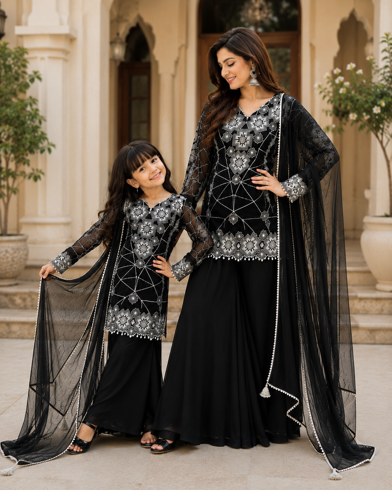 Premium Mom-Daughter Combo Top Gown And Dupatta Sets