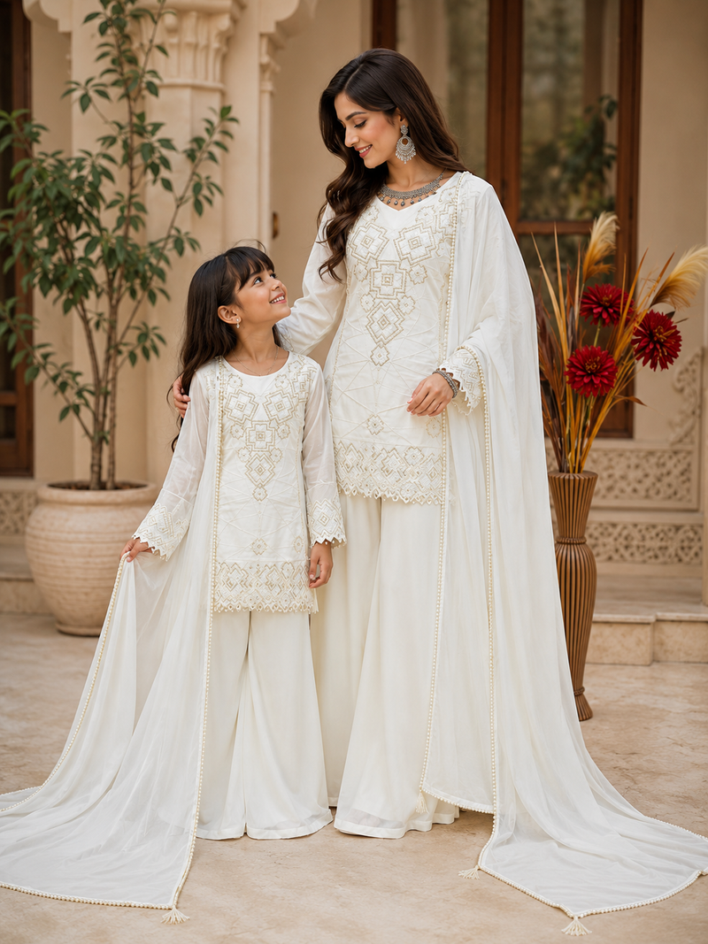 Premium Mom-Daughter Combo Top Gown And Dupatta Sets
