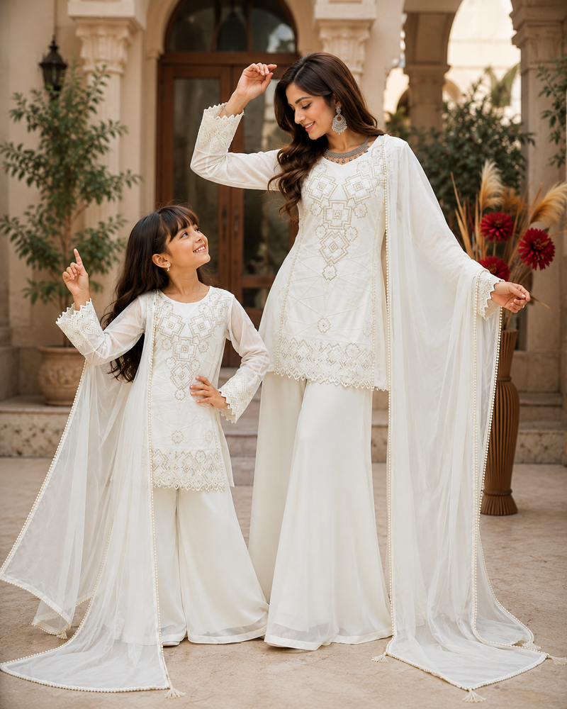 Premium Mom-Daughter Combo Top Gown And Dupatta Sets