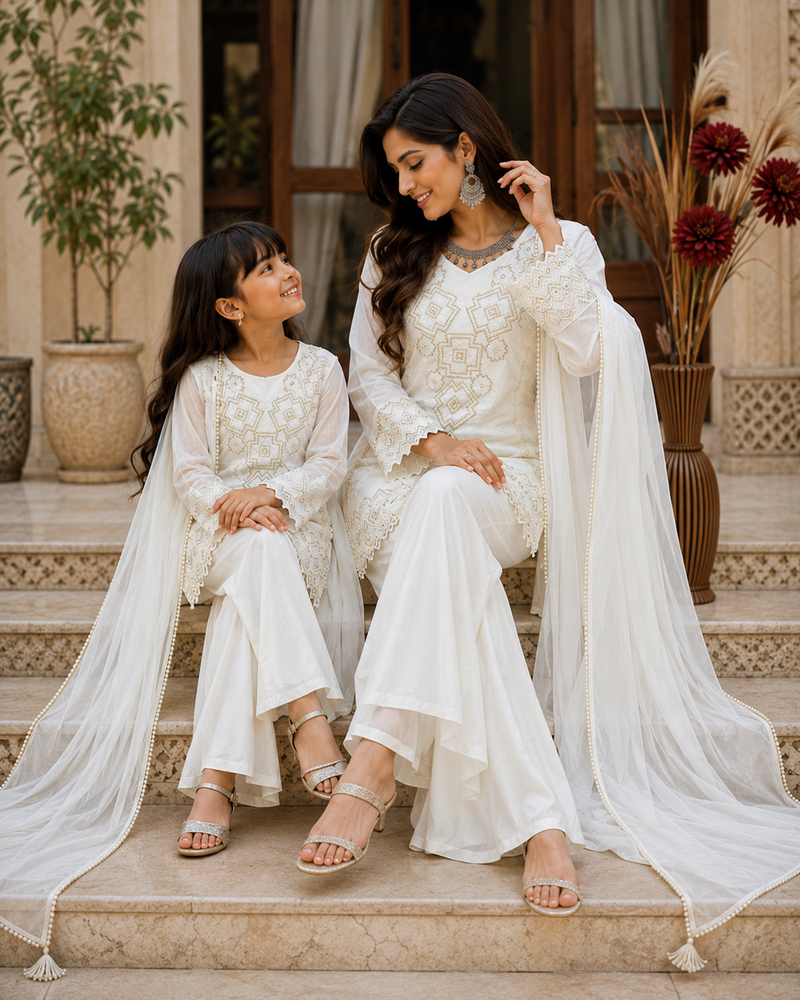 Premium Mom-Daughter Combo Top Gown And Dupatta Sets