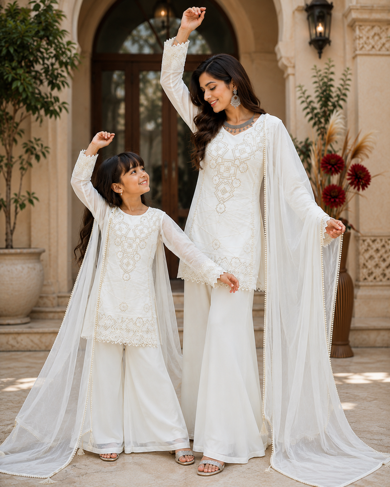 Premium Mom-Daughter Combo Top Gown And Dupatta Sets