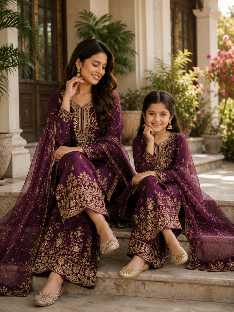 Presenting New Designer Collection In Heavy Faux Georgette Silk Top-Bottom And Dupatta Set Fully Stitched Ready To Wear