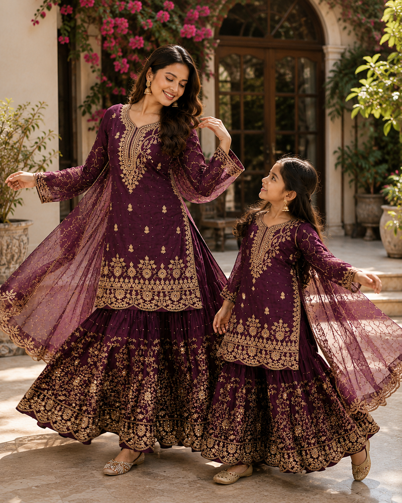 Presenting New Designer Collection In Heavy Faux Georgette Silk Top-Bottom And Dupatta Set Fully Stitched Ready To Wear
