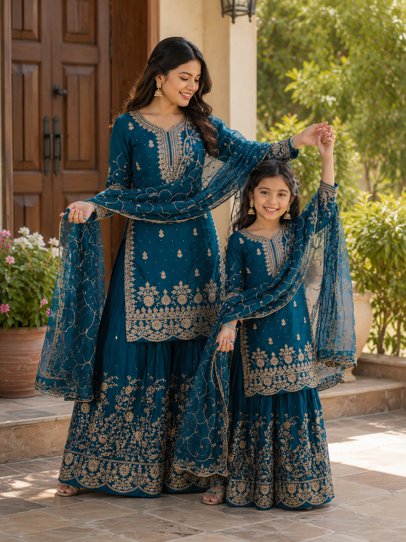 Presenting New Designer Collection In Heavy Faux Georgette Silk Top-Bottom And Dupatta Set Fully Stitched Ready To Wear (Copy)