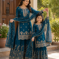 Presenting New Designer Collection In Heavy Faux Georgette Silk Top-Bottom And Dupatta Set Fully Stitched Ready To Wear (Copy)