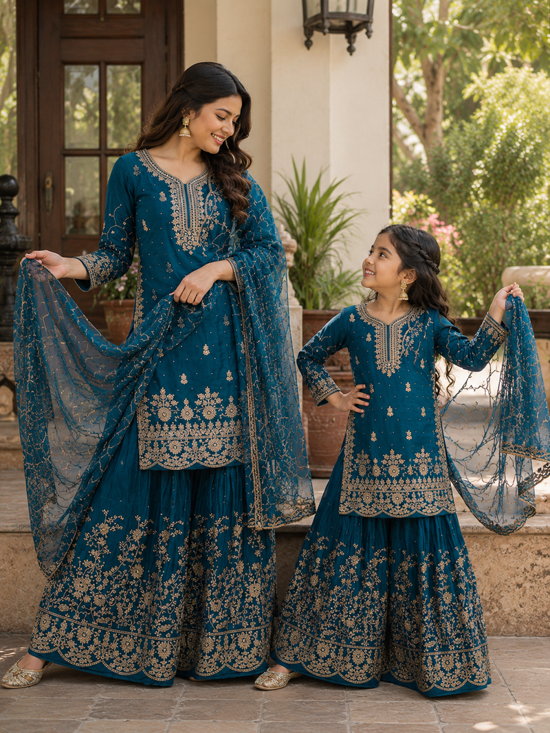 Presenting New Designer Collection In Heavy Faux Georgette Silk Top-Bottom And Dupatta Set Fully Stitched Ready To Wear (Copy)