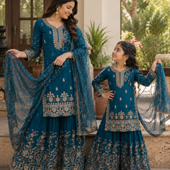 Presenting New Designer Collection In Heavy Faux Georgette Silk Top-Bottom And Dupatta Set Fully Stitched Ready To Wear (Copy)