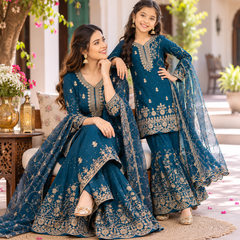 Presenting New Designer Collection In Heavy Faux Georgette Silk Top-Bottom And Dupatta Set Fully Stitched Ready To Wear (Copy)