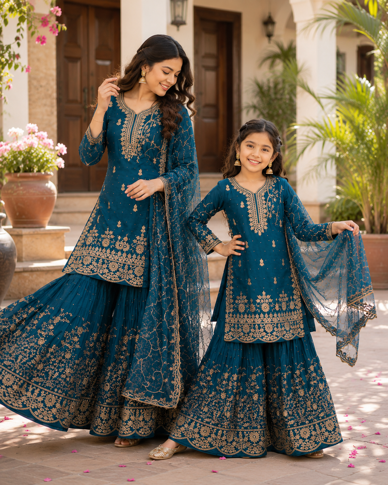 Presenting New Designer Collection In Heavy Faux Georgette Silk Top-Bottom And Dupatta Set Fully Stitched Ready To Wear (Copy)