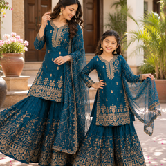 Presenting New Designer Collection In Heavy Faux Georgette Silk Top-Bottom And Dupatta Set Fully Stitched Ready To Wear (Copy)