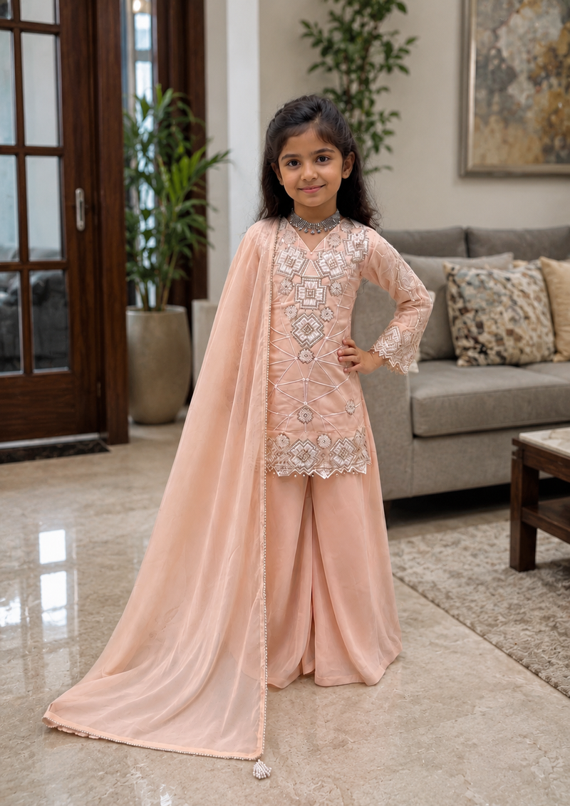 Premium Beautiful Kids Top Palazzo And Dupatta Set