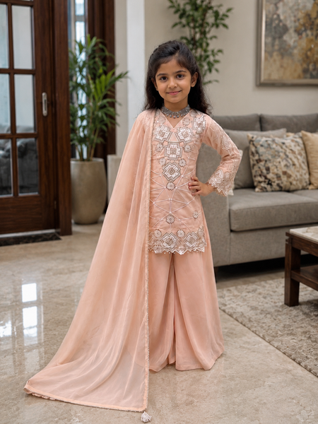 Premium Beautiful Kids Top Palazzo And Dupatta Set