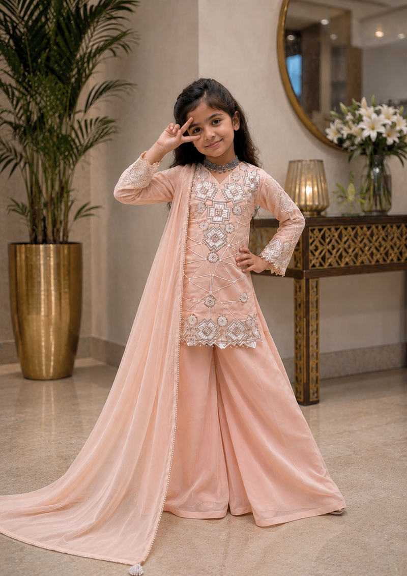 Premium Beautiful Kids Top Palazzo And Dupatta Set