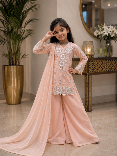 Premium Beautiful Kids Top Palazzo And Dupatta Set