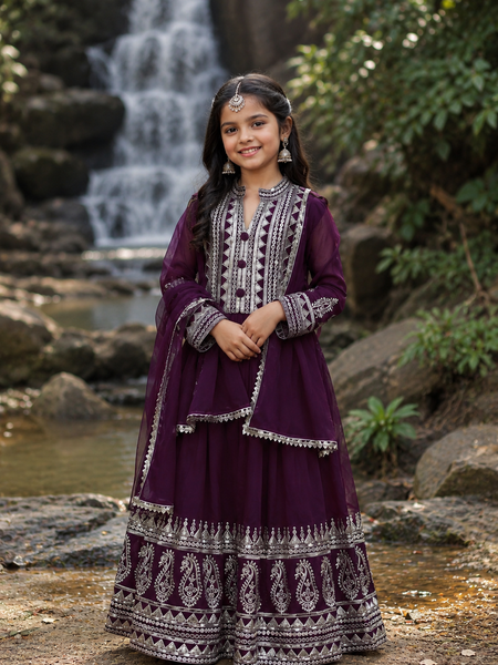 Launching New Collection Beautiful Kids Gownn Set OC-196-DARK BROWN
