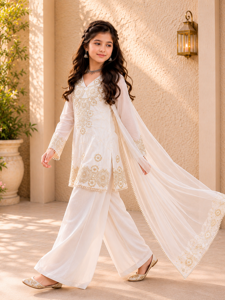 Premium Beautiful Kids Top Palazzo And Dupatta Set