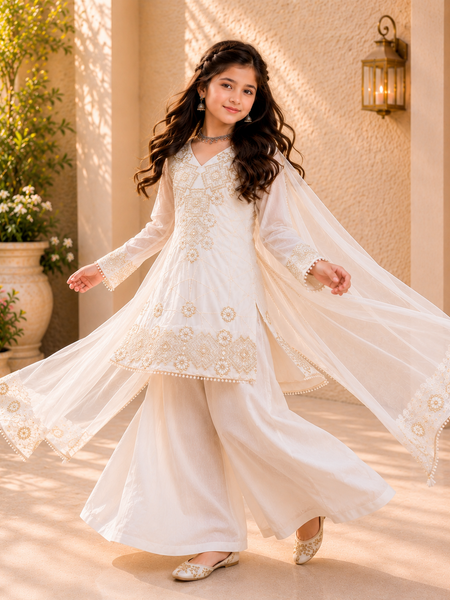 Premium Beautiful Kids Top Palazzo And Dupatta Set