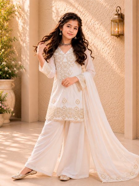 Premium Beautiful Kids Top Palazzo And Dupatta Set