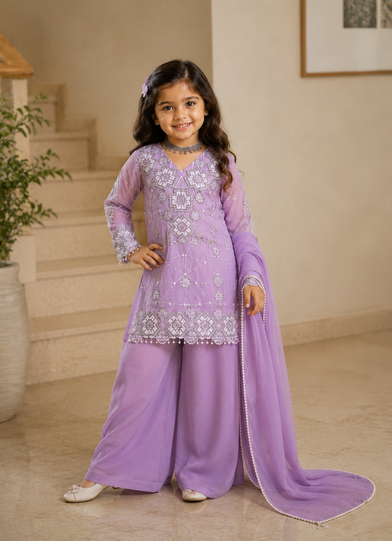 Premium Beautiful Kids Top Palazzo And Dupatta Set