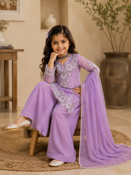 Premium Beautiful Kids Top Palazzo And Dupatta Set