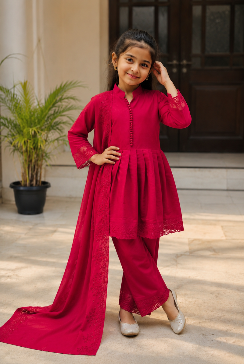 Premium Quality Roman Silk Kids Gown Set