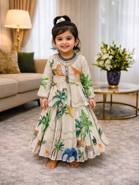 HEAVY CHINON SILK GOWNN AND KOTI SET WITH DIGITAL PRINT WORK OC-183