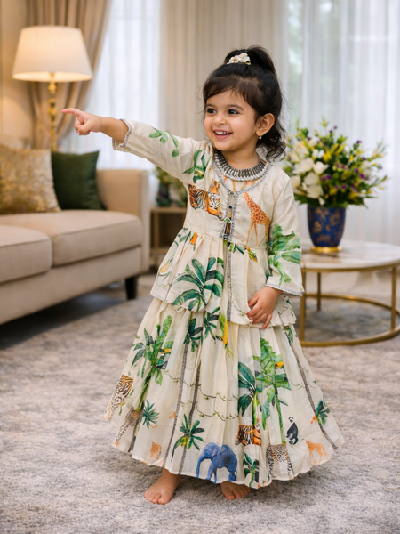 HEAVY CHINON SILK GOWNN AND KOTI SET WITH DIGITAL PRINT WORK OC-183