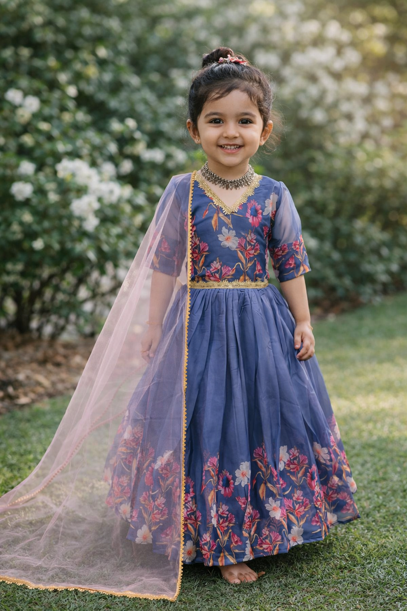 Taby Silk Organzaa Gownn With Digital Print work OC-202