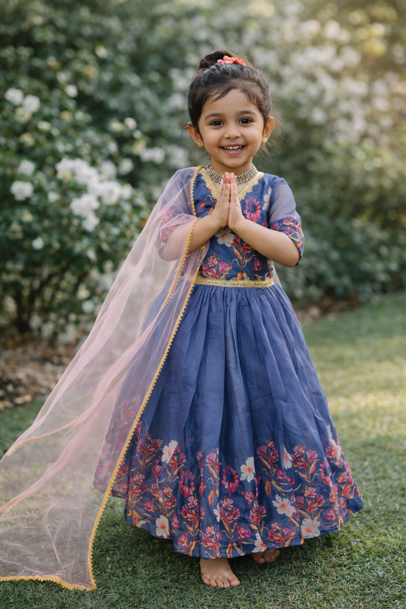 Taby Silk Organzaa Gownn With Digital Print work OC-202