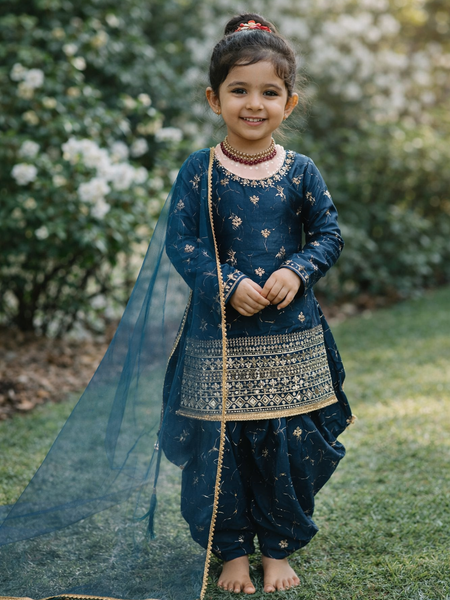 TOP WITH DHOTI SALWARR AND DUPATTAA FULL STTICHED OC-506 Blue