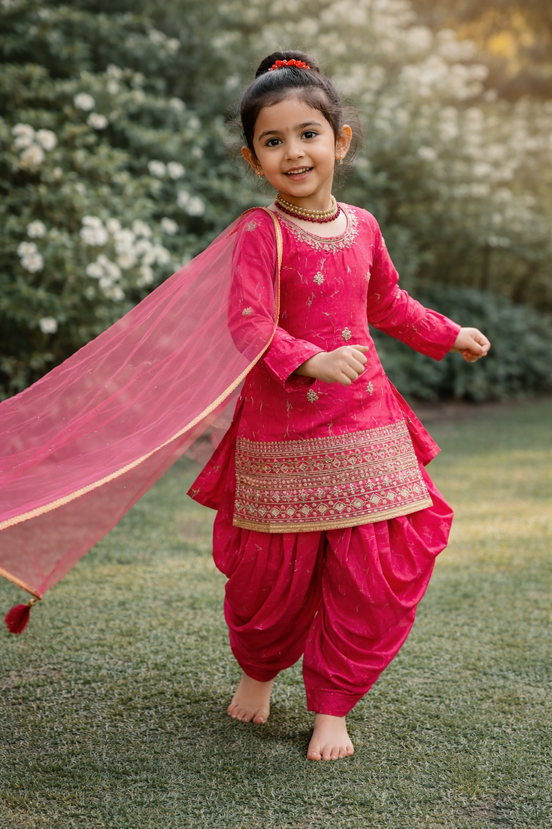 TOP WITH DHOTI SALWARR AND DUPATTAA FULL STTICHED OC-506 Rani