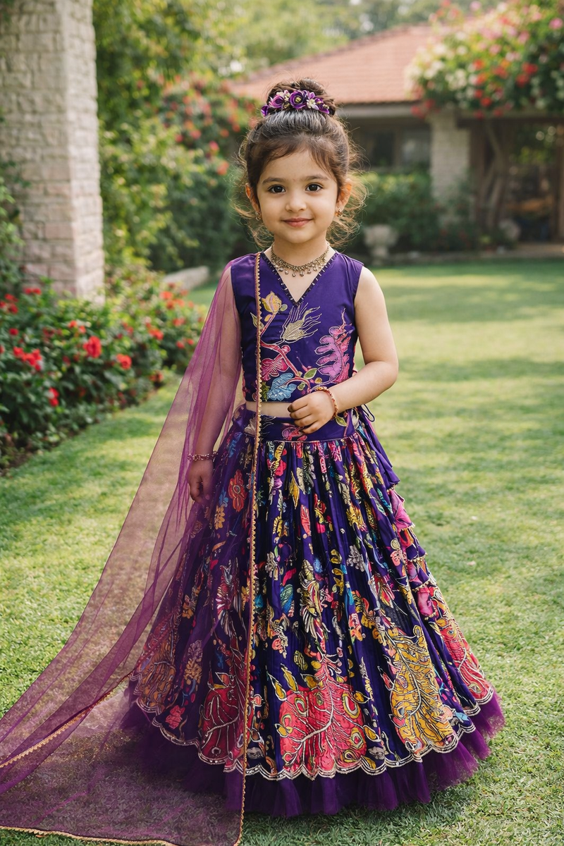 Wine Color Girls Lehenga Choli Set