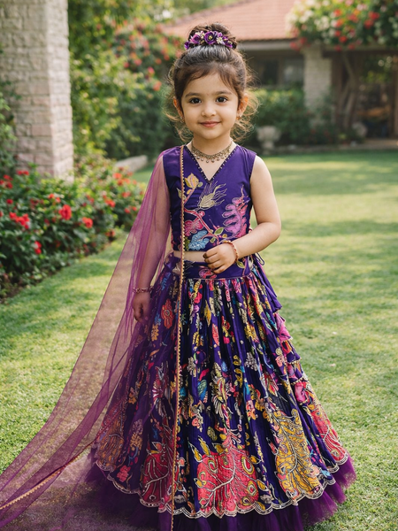 Wine Color Girls Lehenga Choli Set