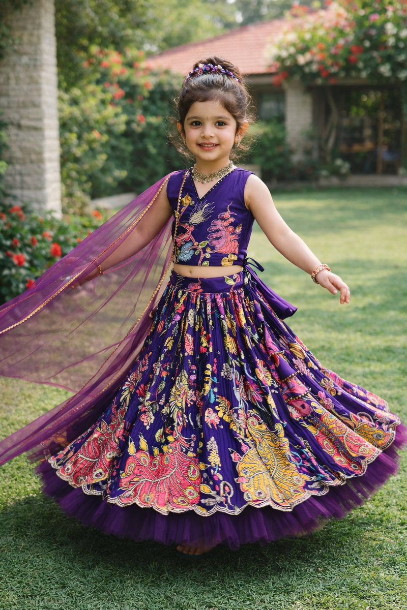 Wine Color Girls Lehenga Choli Set
