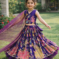 Wine Color Girls Lehenga Choli Set