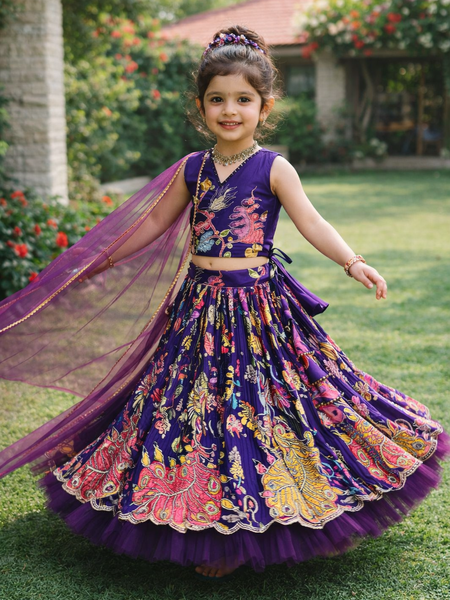 Wine Color Girls Lehenga Choli Set