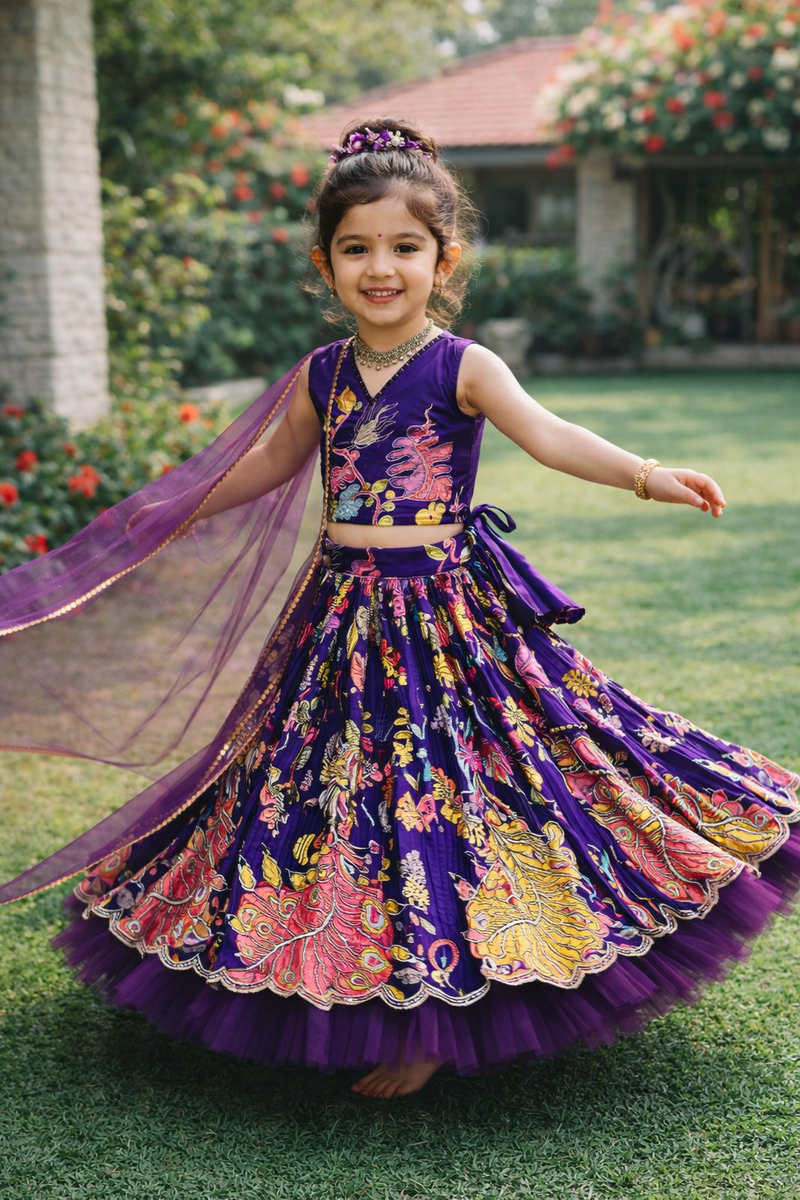 Wine Color Girls Lehenga Choli Set