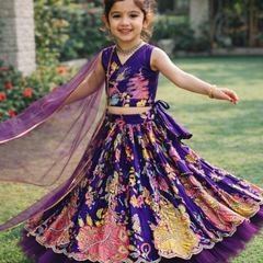 Wine Color Girls Lehenga Choli Set