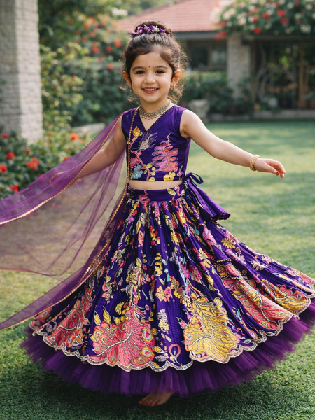 Wine Color Girls Lehenga Choli Set