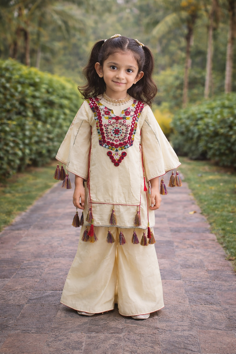 Pure Khadi Cottan With Real Mirror Work Top-Plazzo Ready To Wear OC-225
