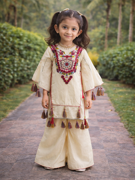 Pure Khadi Cottan With Real Mirror Work Top-Plazzo Ready To Wear OC-225