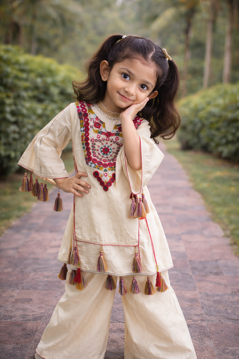 Pure Khadi Cottan With Real Mirror Work Top-Plazzo Ready To Wear OC-225