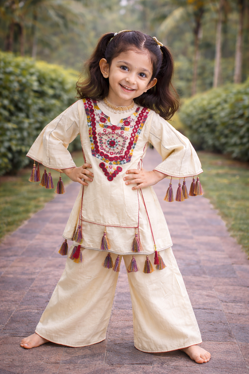 Pure Khadi Cottan With Real Mirror Work Top-Plazzo Ready To Wear OC-225