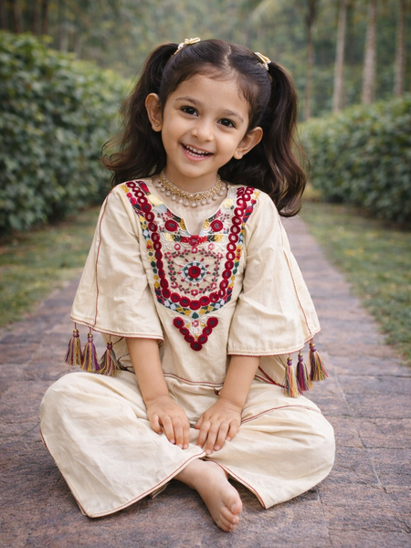 Pure Khadi Cottan With Real Mirror Work Top-Plazzo Ready To Wear OC-225